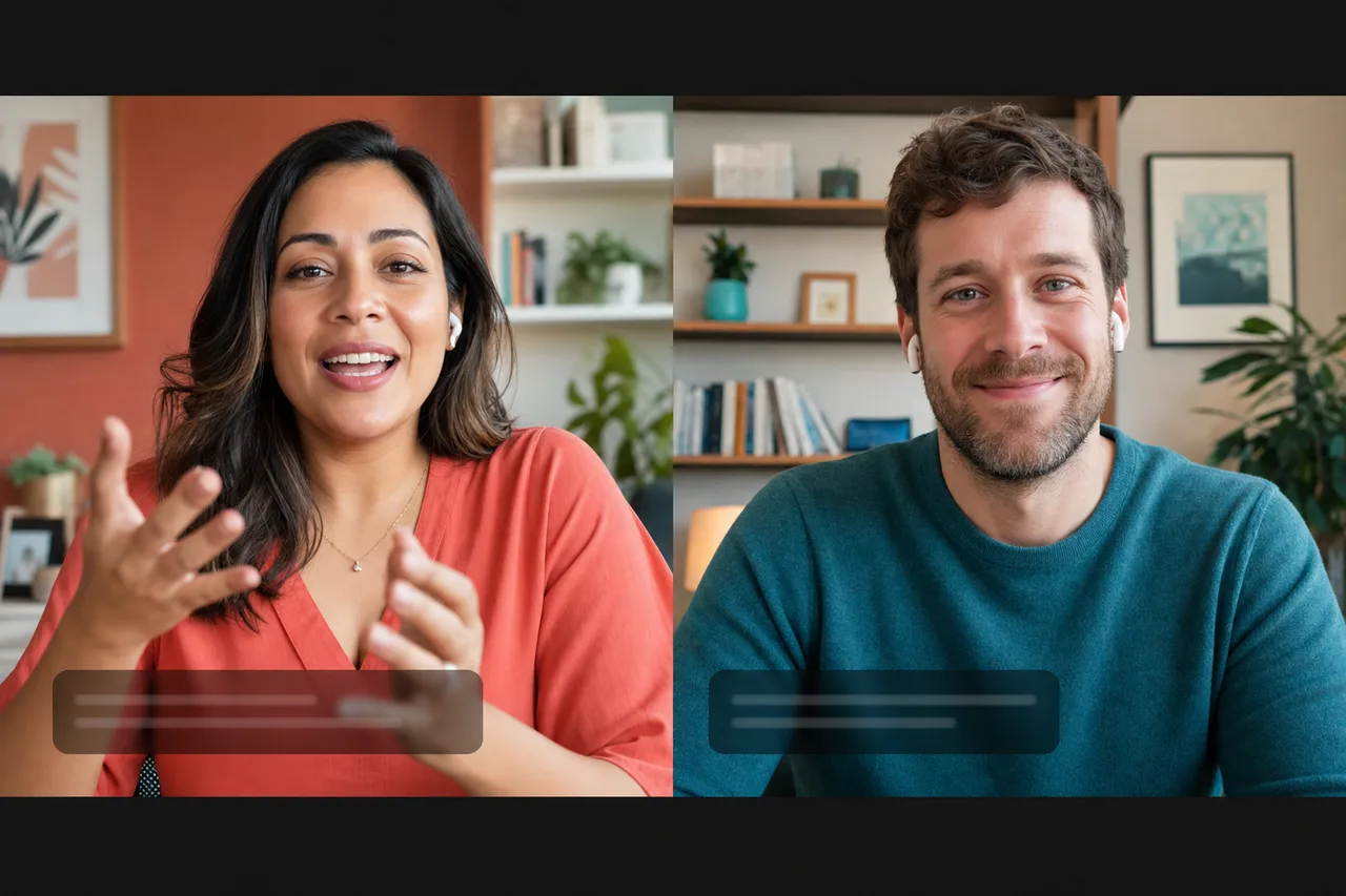 Two people on a call understanding each other in different languages with live translation