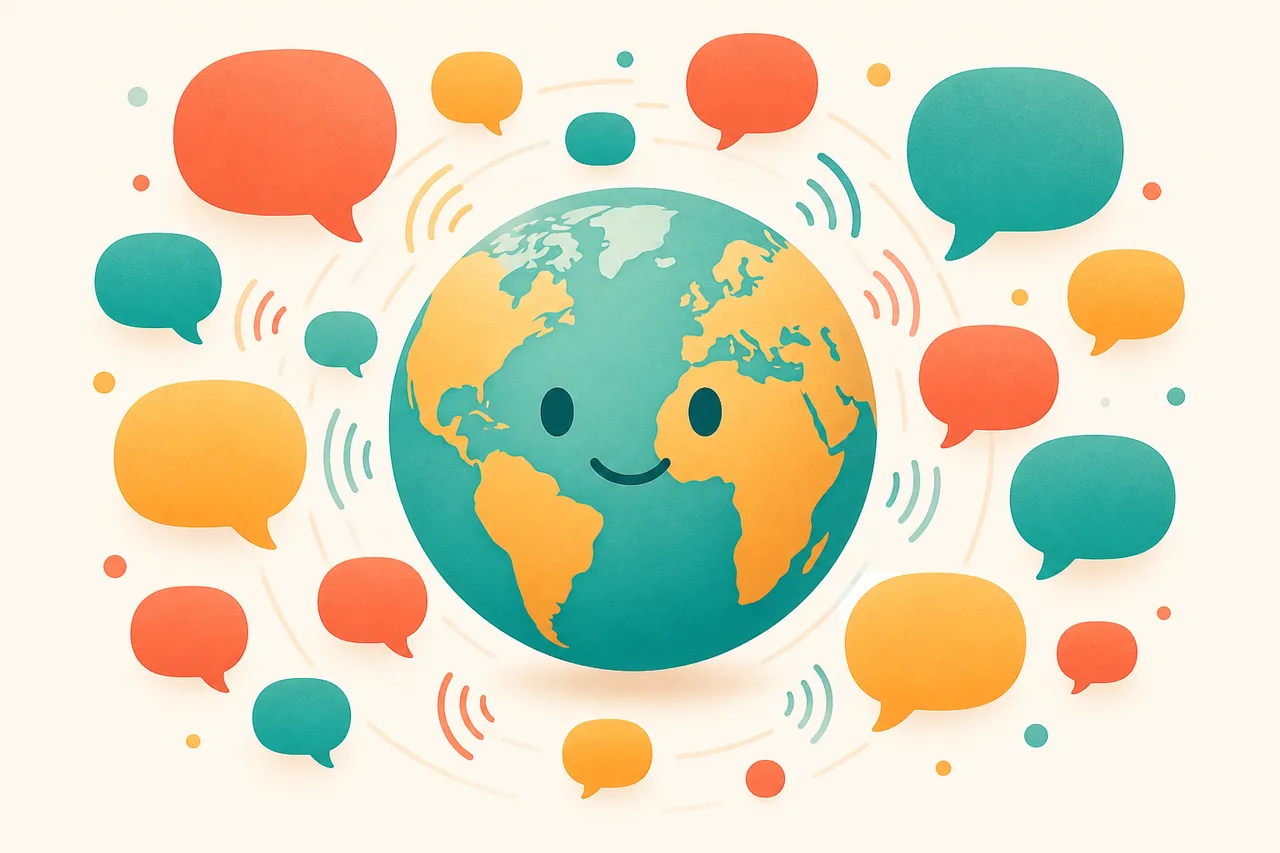 A globe surrounded by speech bubbles in many languages